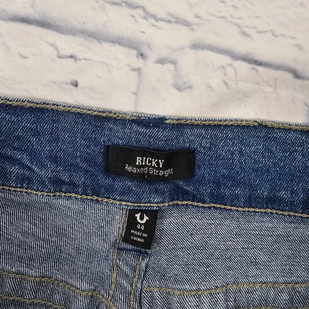 True Religion Ricky Relaxed Straight Men 44 Blue Dark Roper Wash Denim Jeans